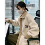 Korean Style Loose Thick Lamb Wool Stitching Corduroy Coat - Milky White