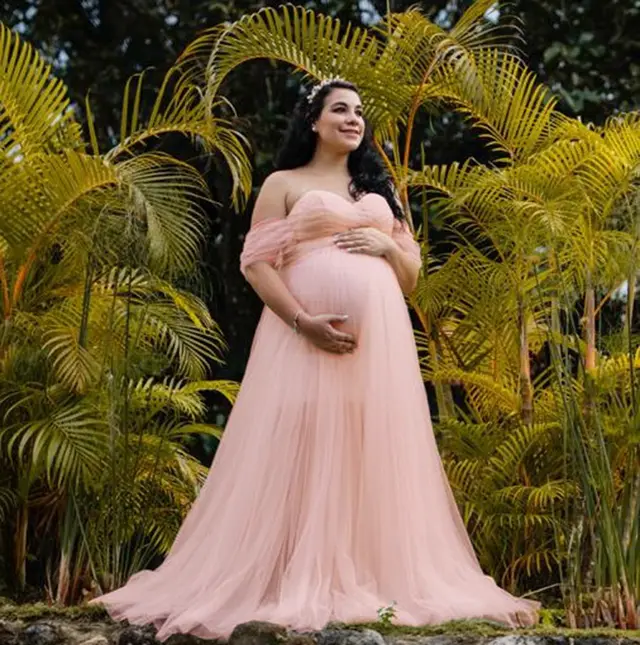 Chiffon Pregnant Floating Tail Floating Sleeve Photography Dress Pink - Shop at LoveMi