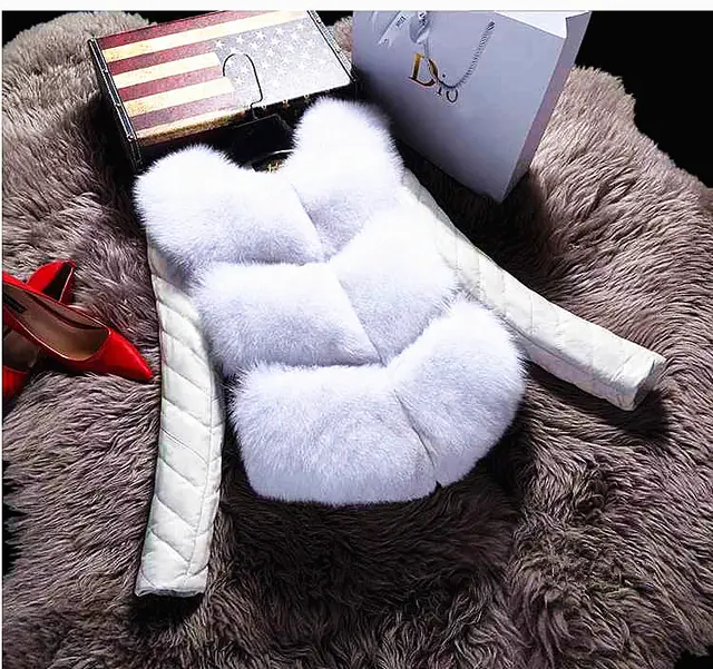 Korean Casual PU Leather Removable Sleeve Warm Coat White - Shop at LoveMi