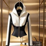 Spring Unique Temperament Hoodie High-grade Black And White Contrast Colour Sweatshirt Coat - Black And White