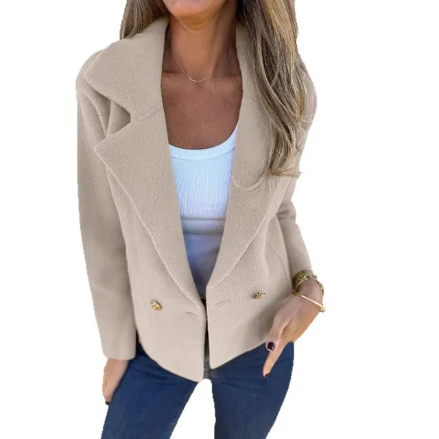 New Women's Casual Woolen Button Graceful Suit Jacket Apricot - Shop at LoveMi