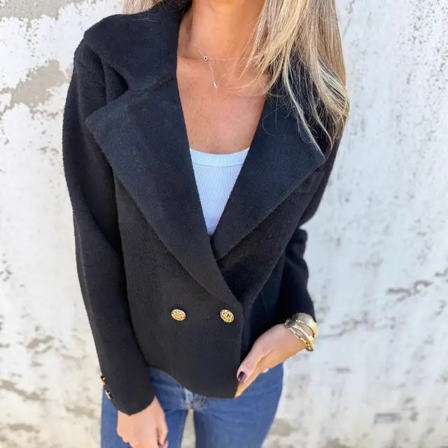 New Women's Casual Woolen Button Graceful Suit Jacket Black - Shop at LoveMi