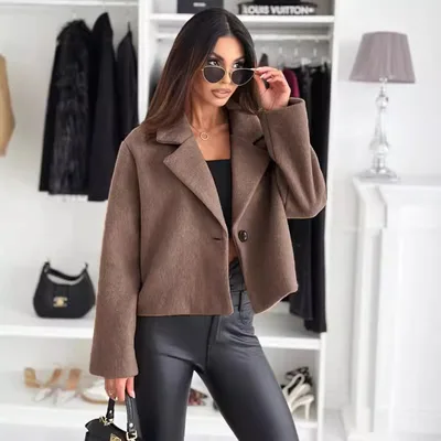 Fall Winter Fashion Suit Collar Solid Color Wool Small Coat Women's Clothing Brown - Shop at LoveMi