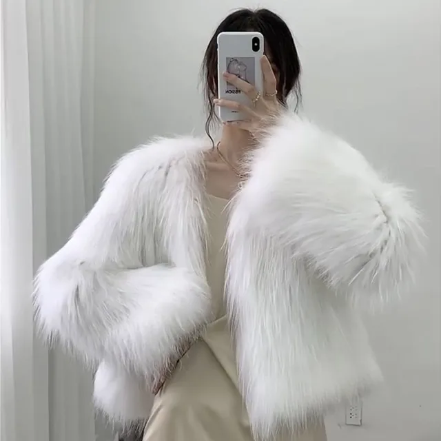 New Slim fit Slimming Whole Leather Fox like Coat White - Shop at LoveMi