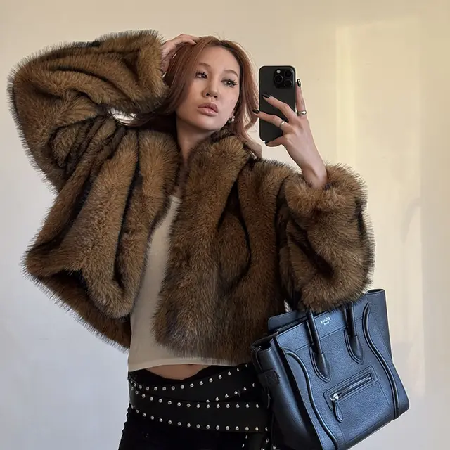 Winter Imitation Fox Fur Short Thickened Furry Women's Top Golden Camel - Shop at LoveMi