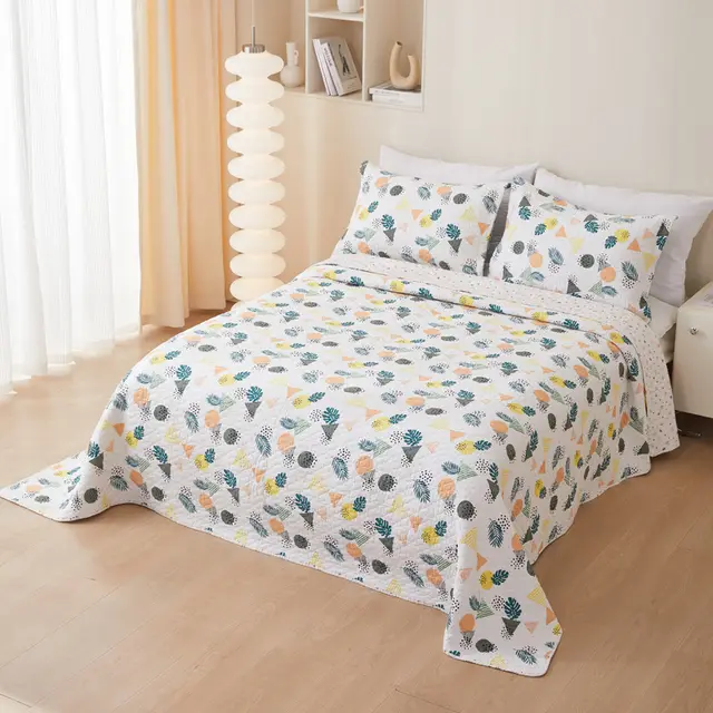Cotton Twill Bedspread Quilted Bed Sheets Three Piece Set Pineapple - Shop at LoveMi