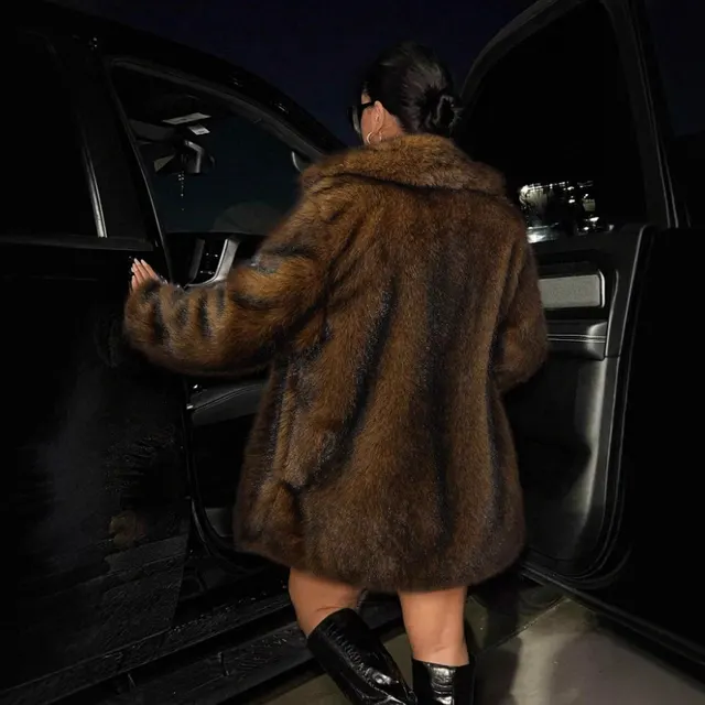 Leisure Warm Fashion Women's Fur Coat Brown Dyed Tip - Shop at LoveMi