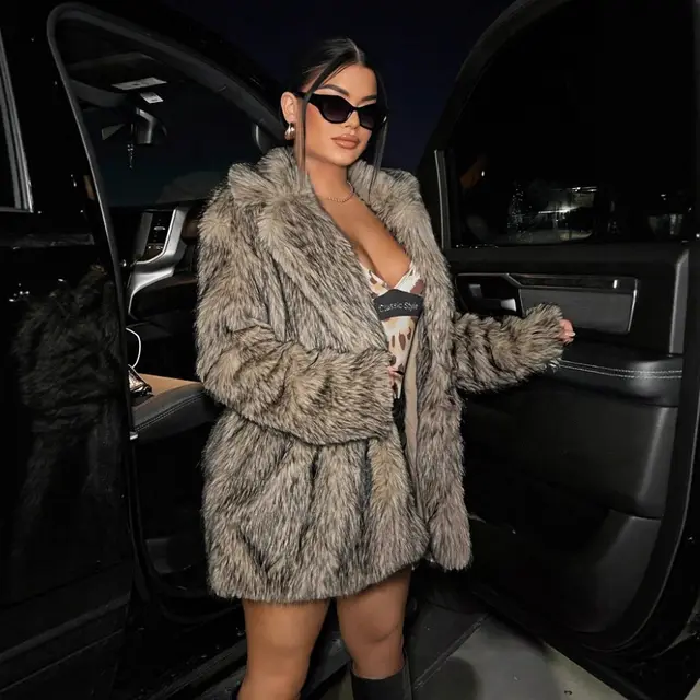 Leisure Warm Fashion Women's Fur Coat Gray Dyed Tip - Shop at LoveMi