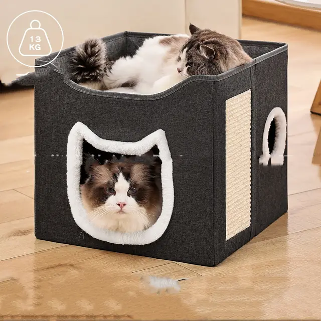 Double layer Pointed Ear Pet Bed Indoor Foldable Dark Gray - Shop at LoveMi