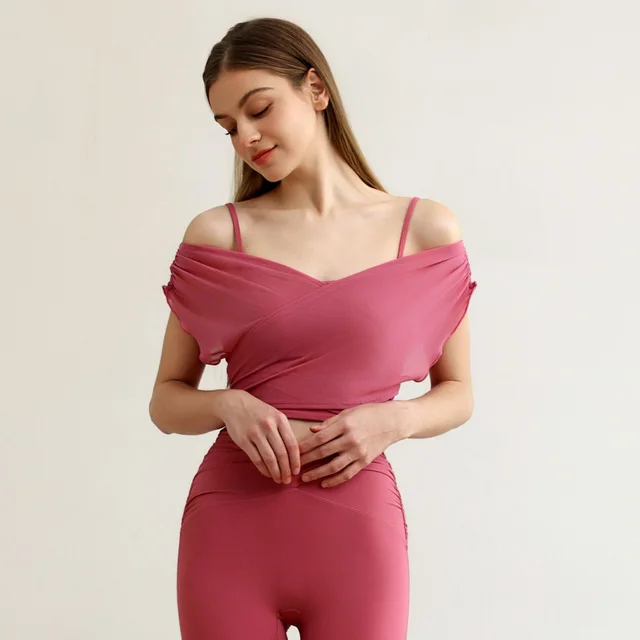 European And American Mesh Yarn False Two Pieces Sports Top For Women Purple - Shop at LoveMi