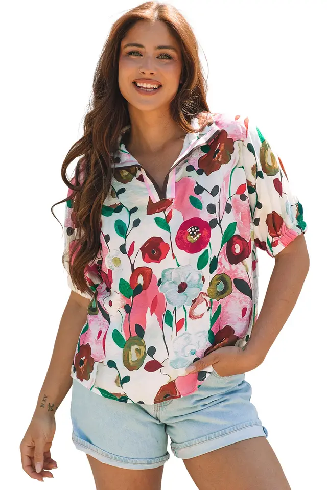 Women's Elegant Pullover Loose fitting V neck Top Pink - Shop at LoveMi