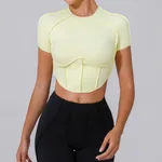 Autumn Sand Nude Feel Yoga Short Sleeve No Chest Pad Quick-drying Tight Three-dimensional - Yellow