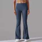 Double-sided Brushed Solid Color High Waist Casual Sports Wide-leg Pants - Navy Blue