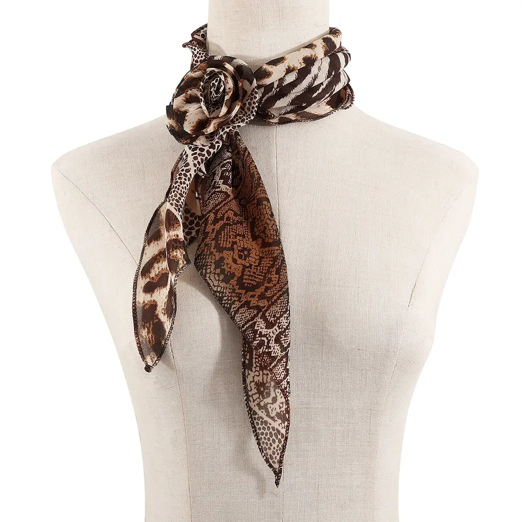Silk Scarf Strip High-grade Leopard Print Polka Dot Rose - Leopard Print