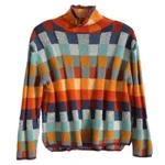 Women's Colourful Chessboard Plaid Turtleneck Laid-back Figure Flattering Sweater - Colour