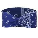 Printed Sports Headband Elastic Knotted Cross Hair Band Paisley Turban - Navy Blue