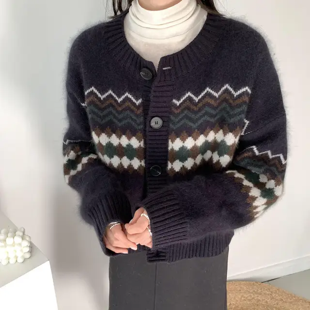 Idle Style Retro Crew Neck Elegant Women's Coat Blue - Shop at LoveMi