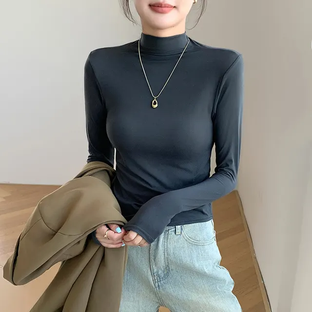 Slim Fit Warm Outer Wear Long sleeved T shirt Top Dark Gray - Shop at LoveMi