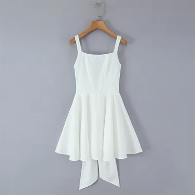Solid Color Square Collar Sling Dress Women White - Shop at LoveMi