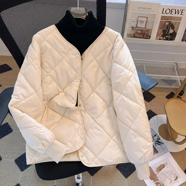 Thin Lightweight Short Type Cotton Clothes Women's Clothes Winter Beige - Shop at LoveMi