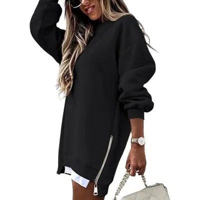 Fall Winter Fashion Stitching Side Zipper Design Pullover Sweater For Women Black - Shop at LoveMi