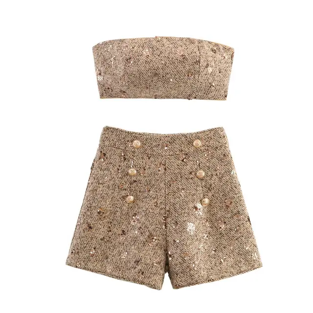 European And American Style Fashion Simple Chanel Style Beads Decoration Tube Top Two piece Set As Shown In The Figure - Shop at LoveMi