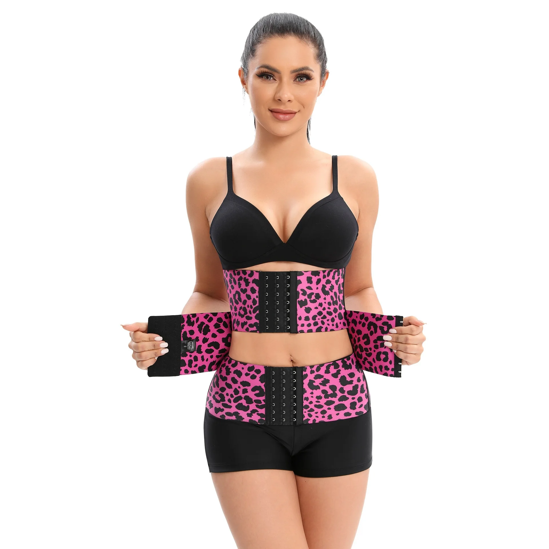 Summer Breathable Leopard Print Belly Contracting Waist Shaping Belt - Leopard Print Rose Red