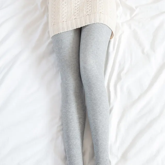 Pregnant Women's Pantyhose Cotton Vertical Stripes Autumn And Winter Light Gray Romper - Shop at LoveMi