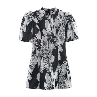 Fashion Hem Jacquard Puff Sleeve Dress Short Elegant Women Black - Shop at LoveMi