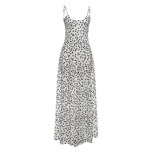 Street Shot Polka Dot Print Sleeveless Sling High Waist Dress White - Shop at LoveMi
