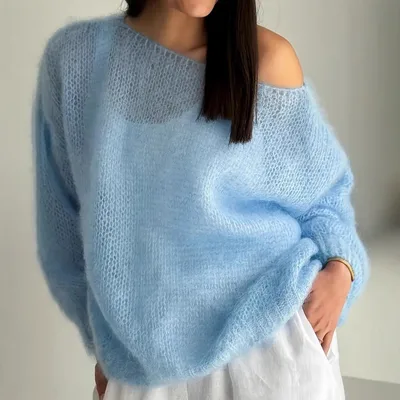 Gentle Thin Hollow Outerwear Knitted Blouse Light Blue - Shop at LoveMi