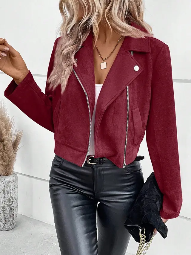 Winter Slim fit Short Lapels Zip Jacket Wine Red - Shop at LoveMi