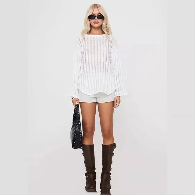Women's Long Sleeve Thin Sweater White - Shop at LoveMi