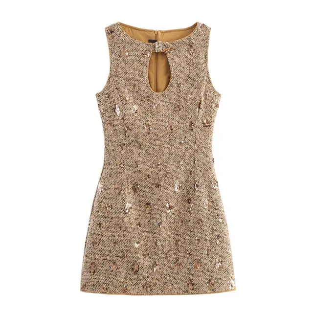 European And American Style French Women's Clothing Sequin Classic Style Dress Caramel - Shop at LoveMi