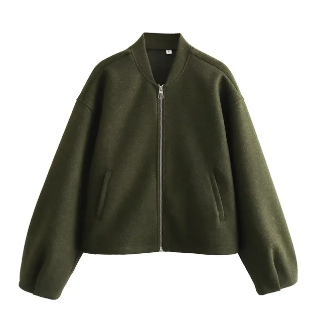 Autumn And Winter New Stand Collar Flight Jacket Cardigan Coat For Women Army Green - Shop at LoveMi