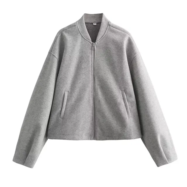 Autumn And Winter New Stand Collar Flight Jacket Cardigan Coat For Women Gray - Shop at LoveMi