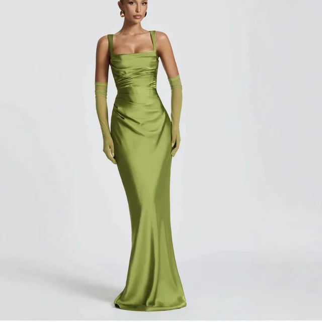Women's Sleeveless Sling Solid Color Slim Dress Green - Shop at LoveMi