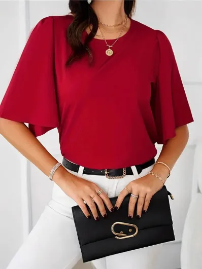 Fashion Loose Drooping Short Sleeve Top Red - Shop at LoveMi