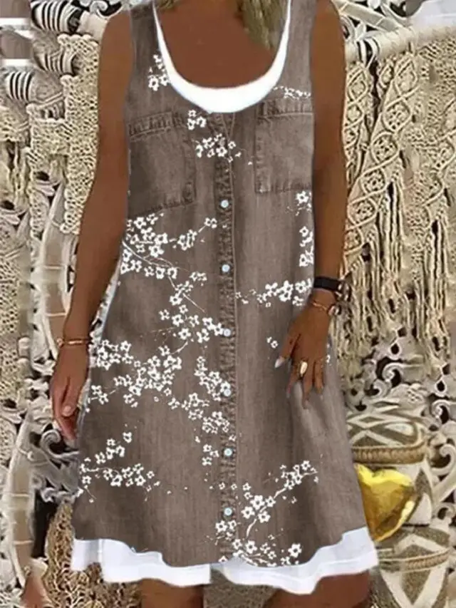 Fake Two Pieces Denim Printing Casual Dress Jlbxqg010 - Shop at LoveMi