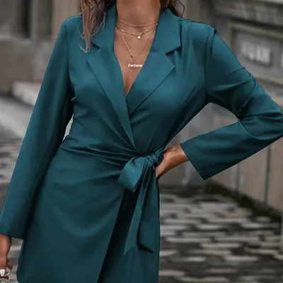 Lace up Waist controlled Top Loose Candy Color Mid length Suit Coat Dark Green - Shop at LoveMi