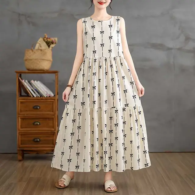 Plus Size Simple Sleeveless Vest style Long Dress White - Shop at LoveMi