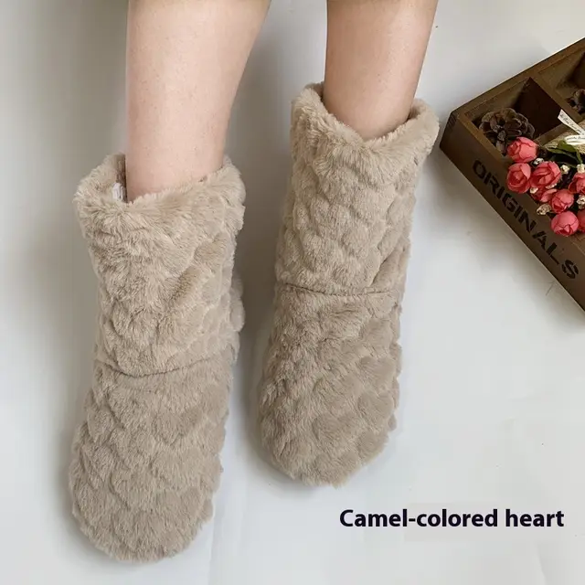 Thickened Fleece lined Indoor Shoes Dance High Tube Room Socks Camel - Shop at LoveMi