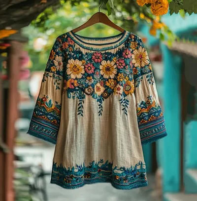 Women's Bohemian Vacation Floral Round Neck T shirt Khaki - Shop at LoveMi
