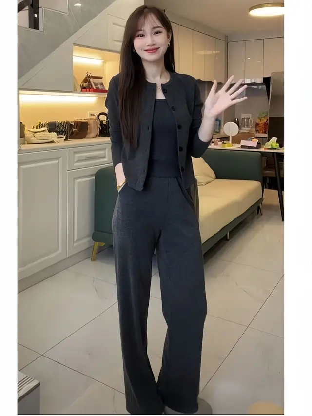 Korean Style Skirt Suit Women's Polyester Dark Gray Trousers - Shop at LoveMi