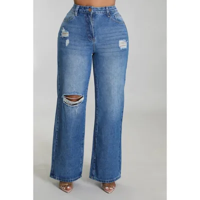 Women's Ripped Jeans Straight leg Pants Dark Blue - Shop at LoveMi