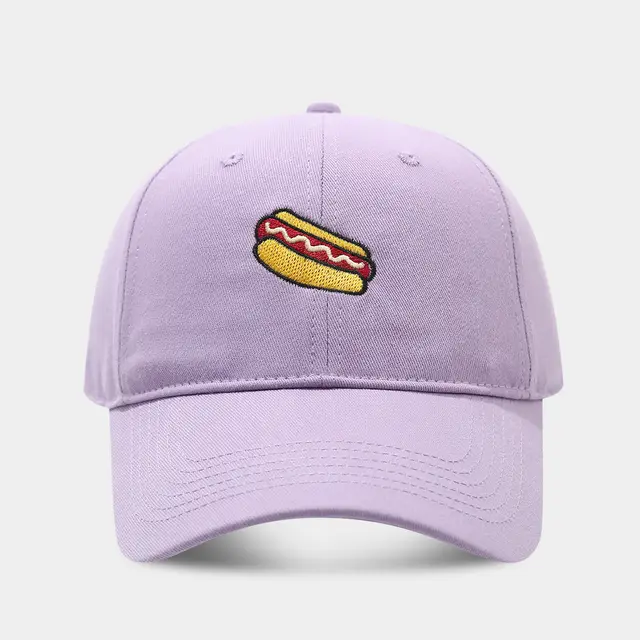 Hot Dog Embroidery Pattern Soft Top Peak Cap Light Purple - Shop at LoveMi