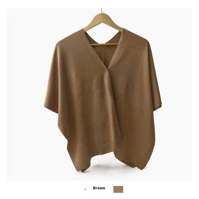 Blouse Travel Pure Color All matching Cloak Fashionable Knitted Cardigan Brown - Shop at LoveMi