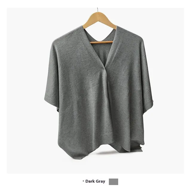 Blouse Travel Pure Color All matching Cloak Fashionable Knitted Cardigan Dark Gray - Shop at LoveMi