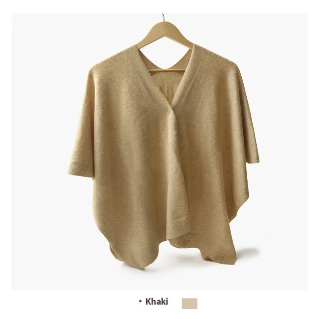 Blouse Travel Pure Color All matching Cloak Fashionable Knitted Cardigan Khaki - Shop at LoveMi