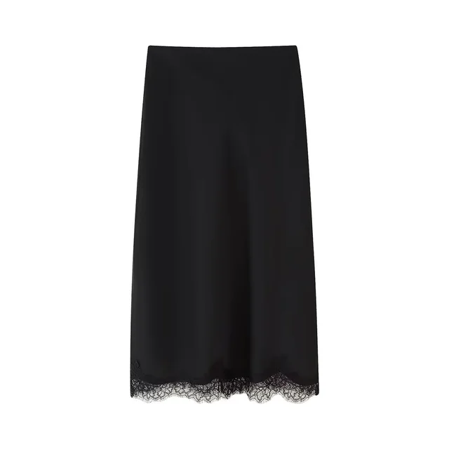 New Collar Lace Top Silk Satin Texture Skirt Skirt - Shop at LoveMi